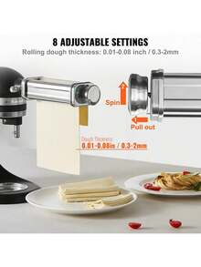 Pasta Attachment For KitchenAid Stand Mixer, Stainless Steel Pasta Roller Cutter Set Including Pasta Sheet Roller, Spaghetti And Fettuccine Cutter, 8 Adjustable Thickness Knob Pasta Maker, 3Pcs - Silver - View 3
