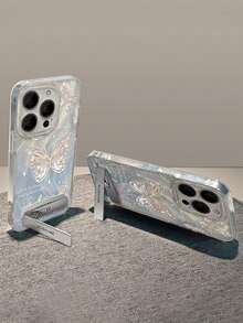 1pc Elegant Butterfly Stand Phone Case Compatible With IPhone 11/12/13/14/15/16/17 Pro Max - Baby Blue - View 4