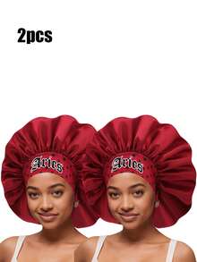 1 /2PCS Hair Basic Satin Bonnet 12 Constellations Personalization Printed Satin Wide-Brimmed Elastic Sleep Cap Hat Satin Hair Cap(Random Printing Pattern) - Green Sm12 - View 23