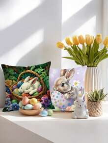 1/4 st örngott med blommönster påskhare och ägg | Festliga dekorativa kuddfodral, polyester, lämpliga för vardagsrum, soffa, veranda, utomhus - maskintvättbara - Multifärgad - Visa 3