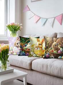 1/4 st örngott med blommönster påskhare och ägg | Festliga dekorativa kuddfodral, polyester, lämpliga för vardagsrum, soffa, veranda, utomhus - maskintvättbara - Multifärgad - Visa 4