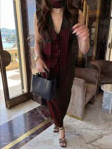 Elegant Minimalist Holiday Party Commute Daily Business Vest Suit Co-Ord Sets For Women, Autumn Vest Suit Waist Cinched Fitted Suit Skirt Women's Set Summer - Burgundy - View 2