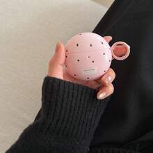 Minimalist Pink Base Black Polka Dot Earphone Case With Hanging Loop, Compatible With Huawei Freebuds 7i, Freebuds 2, Freebuds SE3, Freebuds 5i, Pro 3 Earphone Cases, Cute Korean Style - Pink - View 3