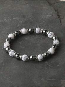 YAUKIA 8mm White Turquoise Hematite Energy Protection Bracelet Healing Meditation New Beginnings Good Luck Bracelets For Men Women - Black and White - View 5