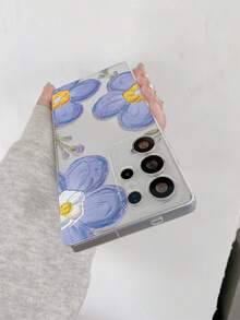 1pc Creative Fashionable Graffiti Purple Flower Pattern High Transparency Phone Case, Anti-Fall Anti-Scratch Anti-Fingerprint Clear TPU Soft Shell, Camera Lens Protection Compatible With Samsung, Nothing, Pixel, INFINIX, Redmi - Multicolor - View 7