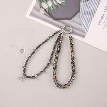 1pc Luxury Crystal Glitter Fish Tail Beaded Charm, Fashionable Phone Strap, Bag Pendant, Delicate Girl Style Double Chain Design, Transparent Clip, Suitable For All Phone Models, Earphones, Bags - Multicolor - View 2