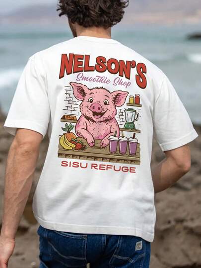 Men's Casual Round Neck Short Sleeve T-Shirt, Cute Pig Graphic Tee, Suitable For Boyfriend, Street, Outdoor, Sports, Daily, Vacation, Commute, Versatile