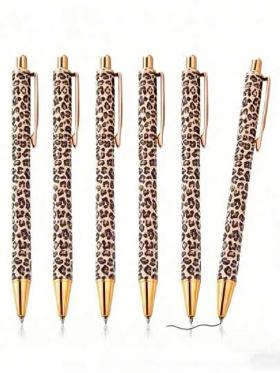 1 pix cu bilă cu ștanțare la cald cu imprimeu leopard multi-stil și multicolor, pix retractabil metalic cu model leopard de lux, rechizite de birou și școală auriu-roz, cadou pentru femei