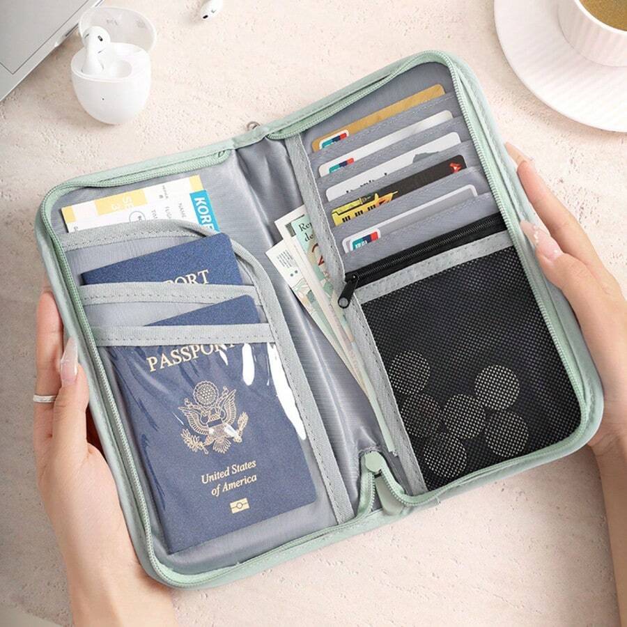 Capa Para Cartão De Passaporte De Viagem À Prova D'água , Bolsa Organizadora De Documentos Familiares , Acessórios - Verde - Visão 1