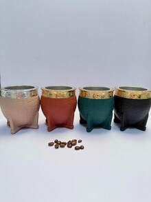 2025 New Stainless Steel Double Layer Paraguayan Mate Tea Cup, Flat Bottom Glass Cup, Coffee Cup With Straw, Tortoiseshell Texture, Eggshell Cup - Multicolor - View 2