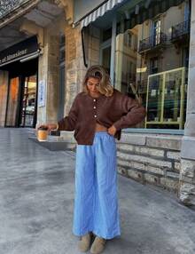 Women's Elegant French Romantic Casual Loose Knit Cardigan Sweater, Minimalist Design For Autumn/Winter - Coffee Brown - View 7