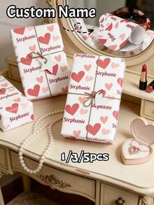 1/3/5pcs Custom Text Wrapping Paper, Personalized Valentine's Day Gift Wrap With Name, Romantic Couple Gift Wrap For Anniversary Valentine's Day Christmas Birthday - Multicolor - View 2