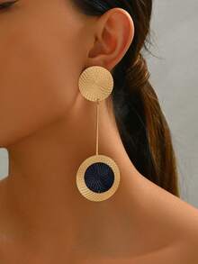 1对极简主义中东风时尚耳环，前卫金属几何圆盘吊坠耳环，百搭日常佩戴饰品 - Golden - 查看 2