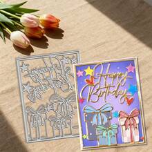 Creative Happy Birthday Dies, DIY Scrapbooking Album And Embossing Stencil, Greeting Card Making Tool, Card Paper Cutting Crafts ,Gift Card Making Template Die Cuts. - Silver - View 6