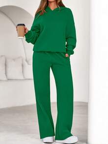 Womens Sweatsuits 2 Piece Set Casual Winter Long Sleeve Hoodie Loose Wide Leg Sweatpants Fall Tracksuit Spring Fall Clothes For Women Valentine Vacation Outfits Women - 綠色 - 查看 6