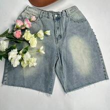 大码浅色水洗百慕大牛仔短裤 - 藍色 - 查看 5