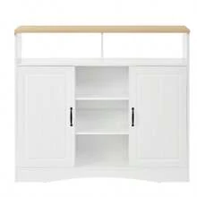 Kitchen Island With Wheels, Extendable Dining Table With Chairs, Sideboard With Ample Storage Space, Ideal For Kitchen And Dining Room As A Sideboard (White) - 白色 - 查看 4