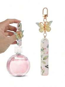 1/2pcs Crystal Butterfly Pendant Perfume Sub-Bottling, With Keychain Flower Butterfly Print Pattern Cosmetic Bottle, Women'S Bag Pendant, Bottom Filling Perfume Sub-Packaging Tool, Birthday Gift For Family And Friends, Holiday Gift, Suitable For Travel Portable 5ml - 彩色 - 查看 3