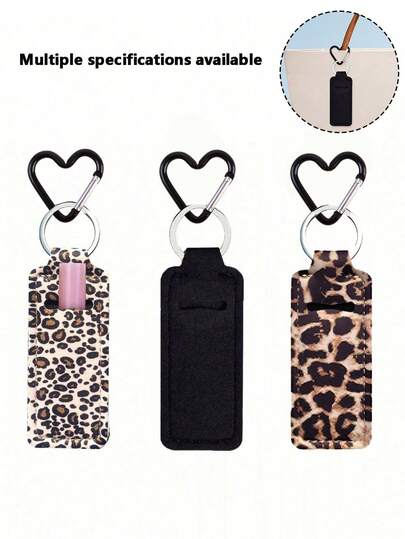 女士豹纹钥匙扣口红收纳包，带铁环 - 可伸缩口红盒，动物纹设计，时尚日常化妆品收纳包，方便随时随地补妆，女士礼物，旅行必备，女士包包配件，实用礼物，豹纹口红钥匙扣收纳包，夹式口红盒，可伸缩口红钥匙扣收纳包