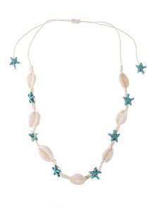 1 Set Of 2pcs Ocean Themed Cartoon Shell Necklace + Adjustable Starfish Necklace Bracelet Jewelry, Unique Design - Set - View 3