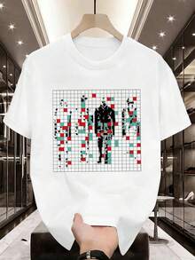 üBERGR?SSE Grafik-T-Shirt mit pixeligen Motiven, hochwertigem Stoff, bequemer Passform, atmungsaktiv, l?ssig, Grafikdesign - Weiss - Übersicht 2