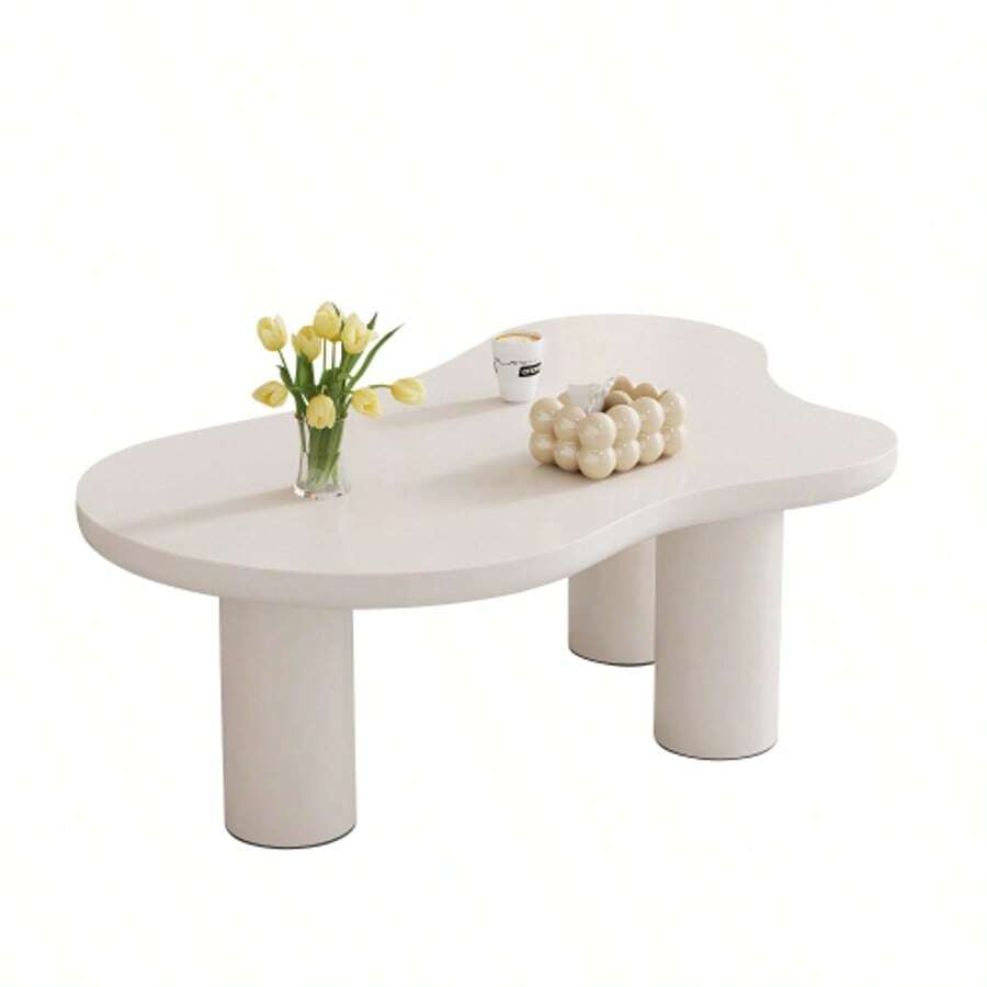 (Previous Reference: N625P256509510W) Irregular Cloud-Shaped Coffee Table, 107 Cm Long, 66 Cm Wide, 40.5 Cm High, MDF Top And PVC Legs, With Felt Pads - White - View 1