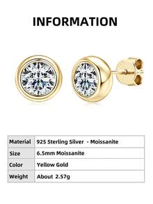 XUJIA 1 pereche de cercei cu șurub și diamant din argint 925, cercei cu moissanit rotund VVS1, culoare D, 5 mm/6,5 mm, cercei minimalisti strălucitori de zi cu zi, cadou perfect pentru femei de ziua de naștere sau aniversare - EMO-556 - Vizualizare 11