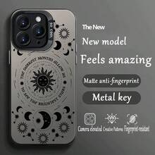 1件装 时尚日月图腾图案奢华渐变黑银硅胶软边亚克力硬背加厚PC金属按键保护手机壳，兼容/红米/VIVO/OPPO - 黑色 - 查看 5