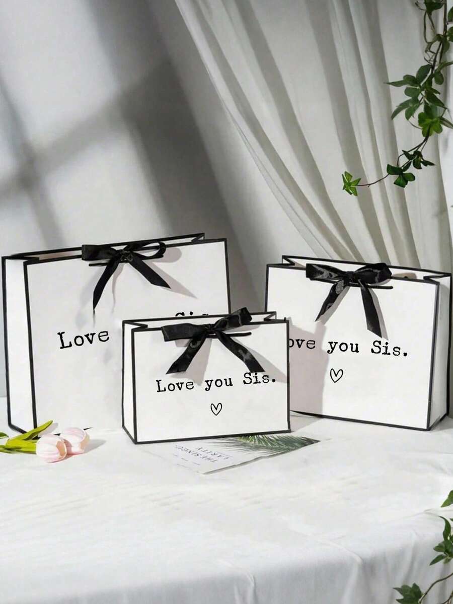 1pc Birthday Party Gift Bag,"Love You Sis" Design,Elegant Foldable Tote With Clip Handle,Premium Sisters Gift Bag - Lightweight Foldable Tote With Ribbon,Custom Wedding Gift Bag, Bridesmaid Gift Box, Bridal Party, Custom Birthday Gift Bag, Wedding Gift Bag, Bridesmaid Gift Bag, Engagement Gift Bag, Party Gift Bag, Ribbon Tie Gift Bag, Graduation Gift Bag,Home Harmony - Multicolor - View 1