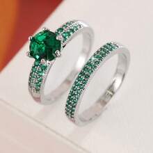 2 Pieces Copper Ring Set For Women, Elegant Retro Bridal Layering Ring With Sparkling Zirconia, Daily/Wedding Jewelry, Valentine's Day Gift - Wedding Rings 5 - View 19