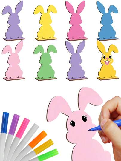 3/6pcs Easter Bunny Desktop Decor, Wooden Easter Bunny Desktop Ornaments, DIY Handmade Creative Easter Gifts, Bunny Wooden Centerpiece Decorations, Suitable For Party Favors And Supplies, Home Decor, Holiday Decorations, Garden Decor