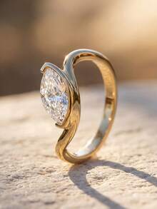 1pc 925 Sterling Silver Classic Elegant Horse Eye Shaped Zirconia Ring, Women Jewelry, Party Gift, Birthday Gift, Daily Wear - 馬眼波浪 - 查看 2