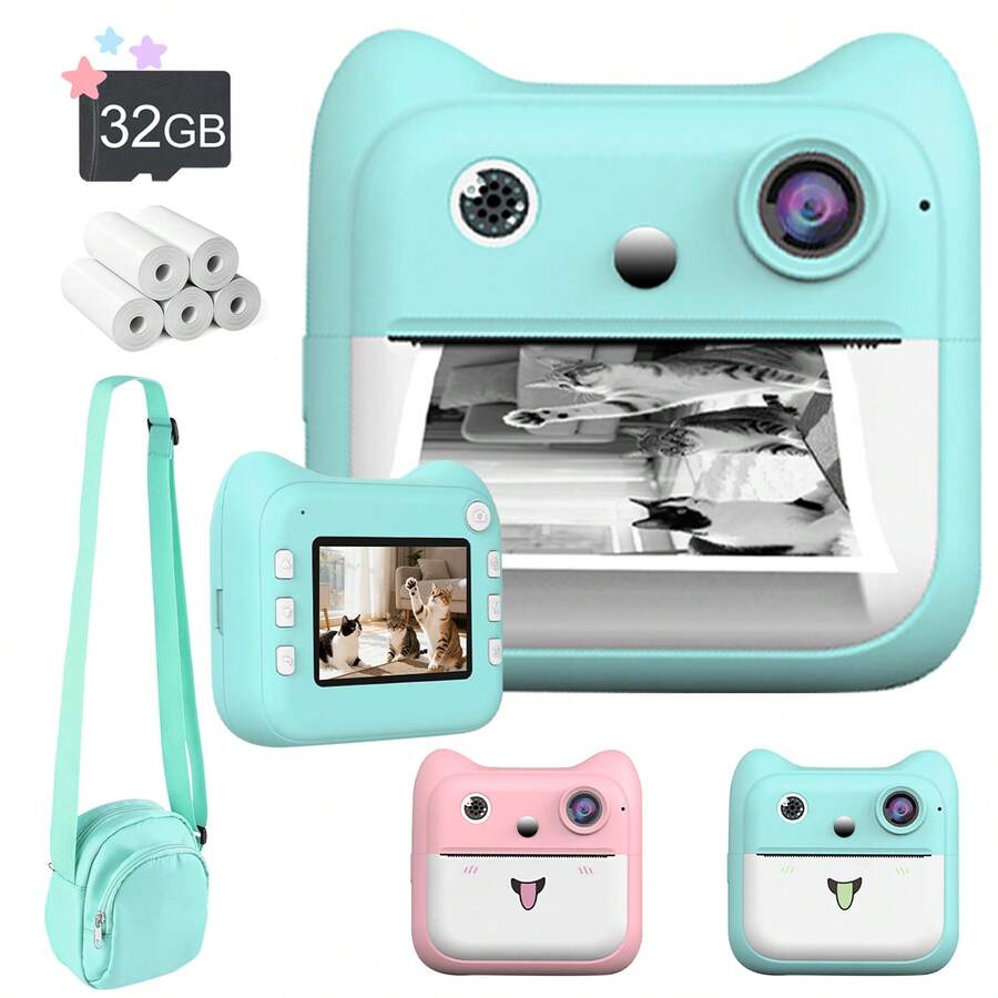 适合3-12岁儿童的相机，具备即时打印功能、6倍数码变焦、2.4英寸IPS屏幕、可充电、1080P高清，附赠打印纸，即时打印玩具，适合3-16岁儿童和青少年的圣诞节和生日礼物，蓝色