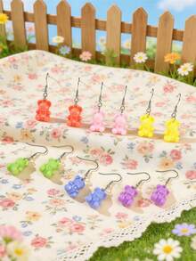 8 pares Pendientes largos con diseño de oso - Multicolor - Ver 6