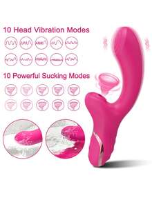 2-en-1 Vibromasseur clitoridien, jouet sexuel féminin, ventouse clitoridienne, stimulateur clitoridien et vaginal, produits pour adultes féminins (18 ans et plus), jouets sexuels - Rouge - Voir 7