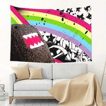 ZLIENSZUS Domo Kun Wall Tapestry - Vibrant Rainbow Graffiti Art With Stars & Playful Character   Soft Peach Light Beige Polyester Fabric  Horizontal Hanging Decor For Living Room  Bedroom   Camping - Machine Washable Modern Home Accent  Room Decoration  Whimsical Design  Highquality Print  Statement Piece   College Dorm - 彩色 - 查看 5