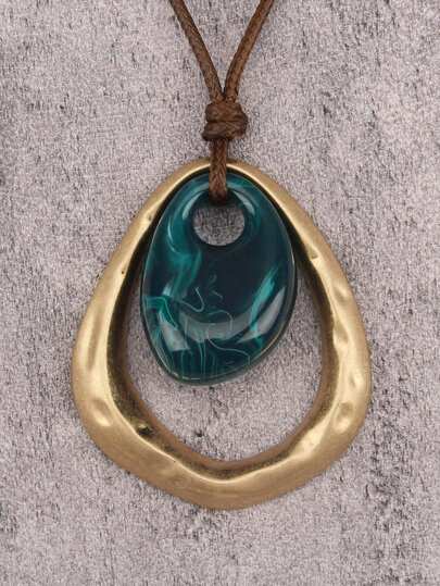 1件波西米亚风金银泪滴合金项链，时尚棕色蜡绳长链，优雅树脂颈链，派对礼物，送给女朋友/妈妈的礼物