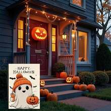 Halloween Ghost Garden Flag 12x18 Vertical Double Holiday Outside Decorations Burlap Yard Flag Spooky Pumpkin Seasonal Holiday Flag Farmhouse Yard Outdoor Flag Seasonal Welcome Yard Outdoor Flag Outdoor Decoration - / - 查看 4