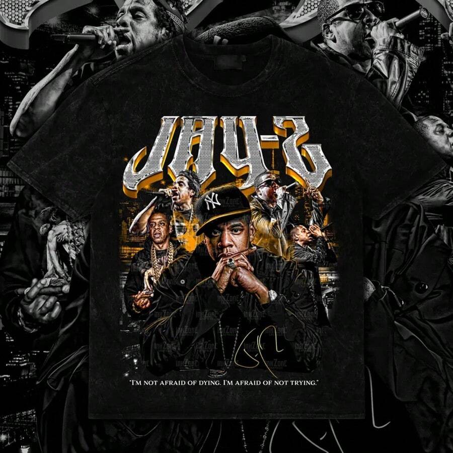 Jay-Za Retro Hip-Hop Design PNG With Halftone Vintage Rap Artwork 14x17 Front Design 300 DPI Printable Digital Instant Download - 黑色 - 查看 1