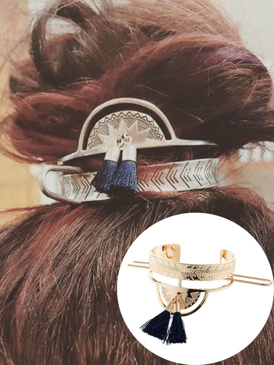 1 chiếc kẹp tóc rỗng hình học cổ điển, phụ kiện tóc hoa thời trang, thích hợp cho các buổi hòa nhạc và tiệc tùng, dùng để nối búi tóc, tạo kiểu tóc, phụ kiện tóc cho nữ. - Màu xanh lam - Xem 1