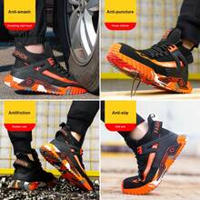 (2-5 Working Days Delivery) Anti-Smash Puncture-Proof Orange Mid-Cut Boots For Men Women, Men's Steel Toe Lightweight Breathable Safety Boots, Excellent Gift For Father's Day Labor Day Back To School, Designed For Industrial And Mining Heavy Duty Work (For Women, This Size Is Slightly Larger, Please Choose Size 1.5 Smaller!) - Black - View 4