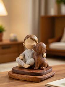 Girl Hugging Dog Sculpture - Rustic Style Resin Figurine Home Decor, Suitable For Living Room, Desk And Shelves - Multicolor - View 2