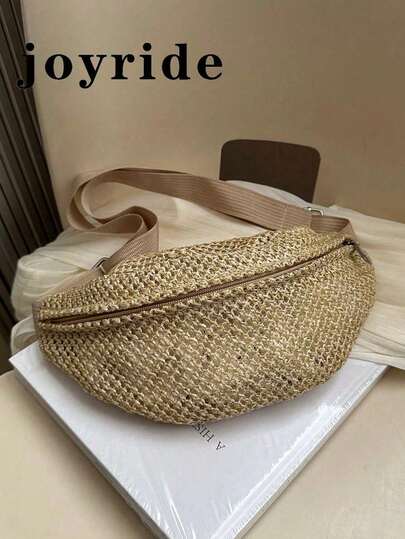 Fashionable Woven Women's Bag, Hollow Out Crossbody Bag, Versatile Ladies Woven Waist Bag, Casual Chest Bag For Vacation, Beach, Sports, Phone Pouch, Woven Bag