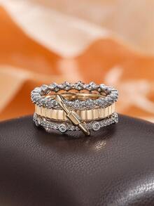 Fashionable Multilayer Adjustable Cubic Zirconia Combination Keychain Ring, Suitable For Women's Daily Wear - Set Of Rings - View 5