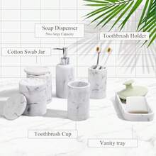 Bathroom Accories Set 6-Piece Bathroom Accory Set Toothbrush Holders Set Soap Dispenser Vanity Tray Tumbler Cotton Swab Jars Bathroom Organizer For Modern Bathrooms Marble White - 大理石白 - 查看 6