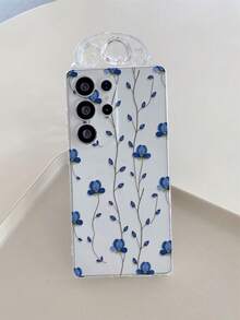 1pc Creative Minimalist Blue Floral Pattern Transparent Soft TPU Phone Case, Anti-Fall Anti-Scratch Anti-Fingerprint, Camera Lens Protection Suitable Compatible With Samsung, Nothing, Pixel, - Multicolor - View 4