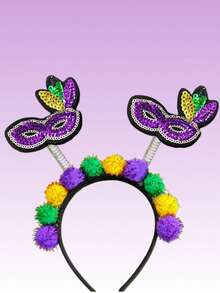 1pc Carnival Glitter Face Mask Headband, Carnival Party Decorative Headpiece - Multicolor - View 4