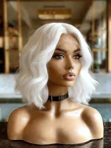 13x4 Short Body Wave Lace Front Wig Human Hair Glueless Wigs Pre Plucked HD Lace Front Wig For Women With Baby Hair 200% Density Platinum White Human Hair Wig Brazilian Virgin For Dance Party Street Wear Use - 白金金髮 - 查看 3