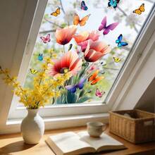 1/5pcs Window Clings, Electrostatic Adsorption Window Film,Patterns Include Butterflies And Various Flowers. Suitable For Bedroom And Home Decor. - Multicolor - View 9