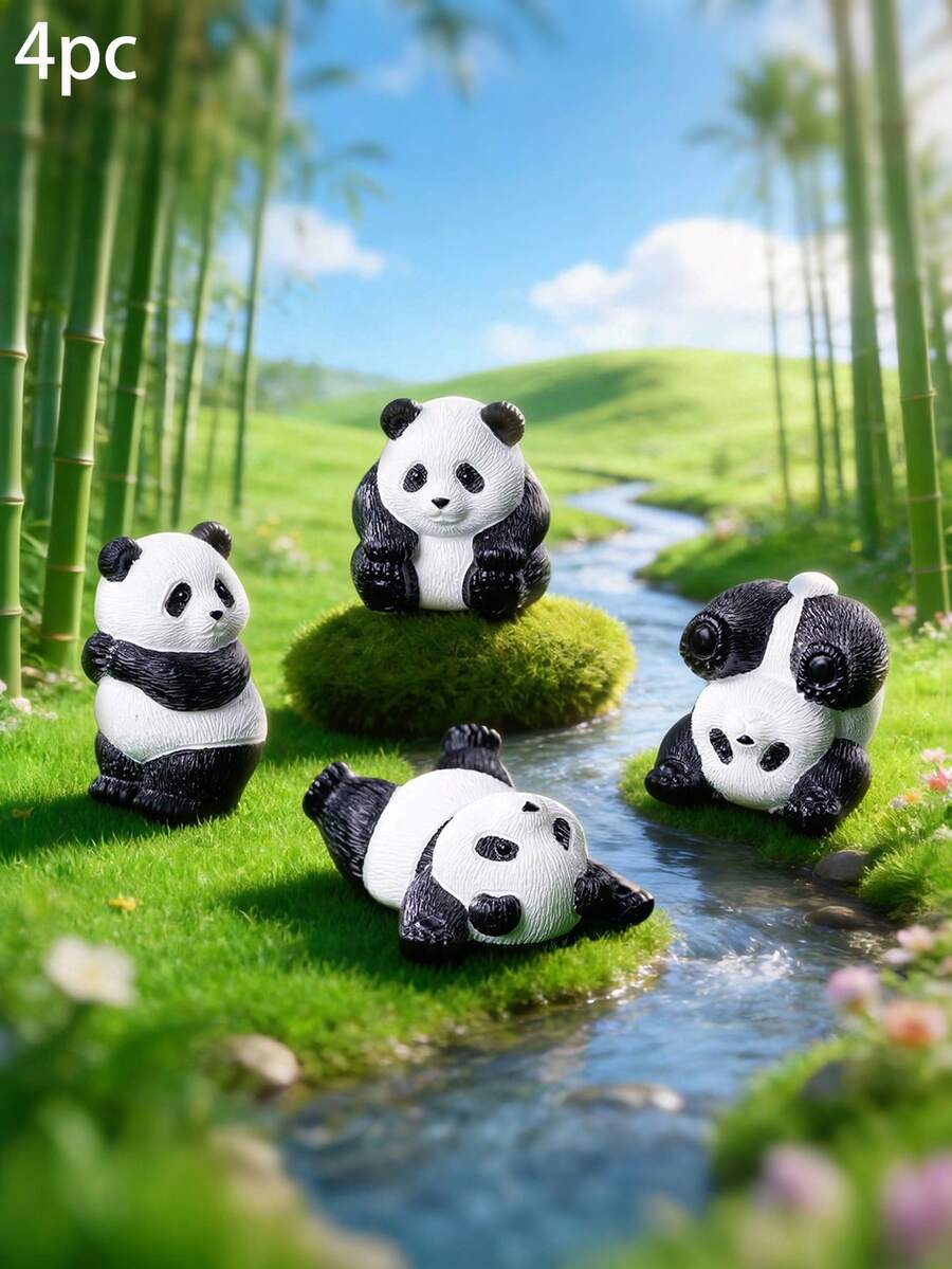 4 st minifigurer av panda, lämpliga för mikrolandskap, rumsdekor, skrivbordsdetaljer, mjuk och söt design med bedårande uttryck, ger värme och läkning till vardagen, önskar dig alltid gott humör och ett underbart liv - Multifärgad - Visa 1